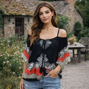 Angie Black and Red Off-Shoulder Blouse